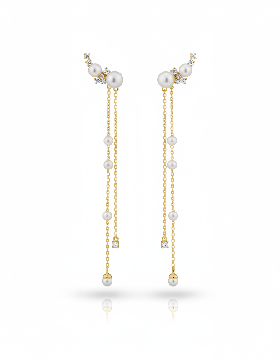 Guiding Star Shooting Star Rain Two Way Pearl Stud & Drop Earring Jacket in 18K Gold Vermeil