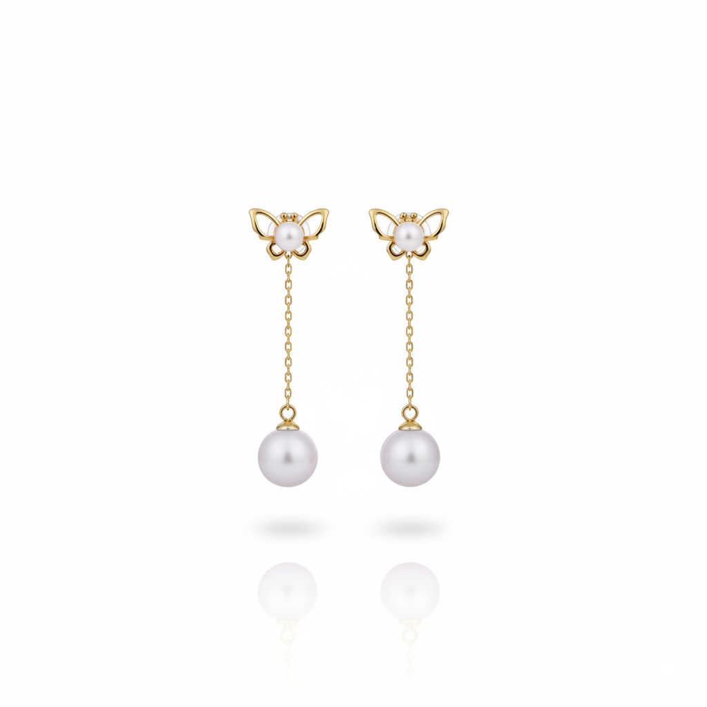 Forest Bloom Butterfly Two Way Pearl Stud & Drop Earring Jacket in 18K Gold Vermeil
