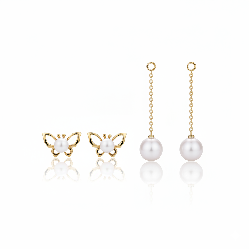 Forest Bloom Butterfly Two Way Pearl Stud & Drop Earring Jacket in 18K Gold Vermeil