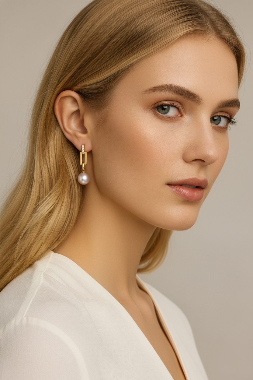 Daily Grace Link Chain Pearl Drop Earrings in 18K Gold Vermeil
