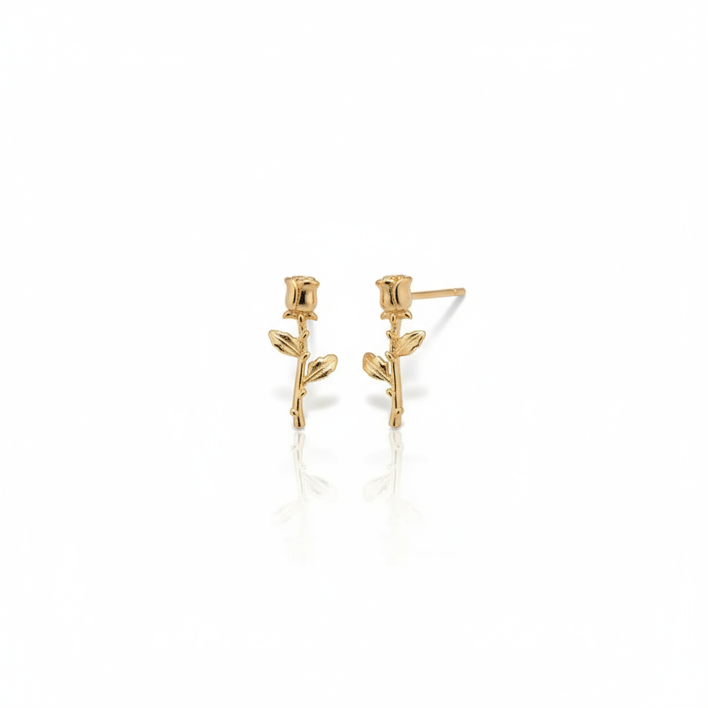 Forest Bloom Rose Stem Earrings in 18K Gold Vermeil