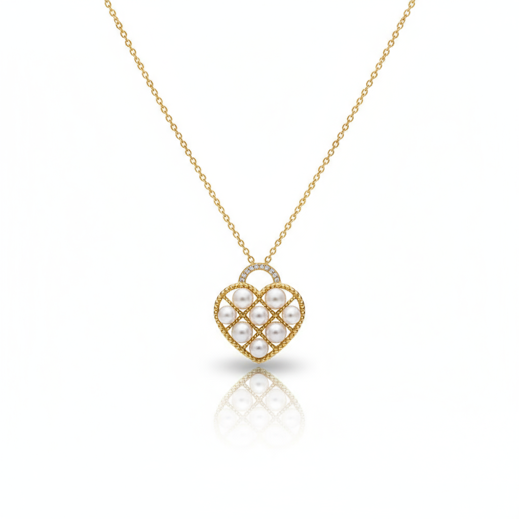 Lumina Heart Heart Padlock Pearl Pendant Necklace in 18K Gold Vermeil