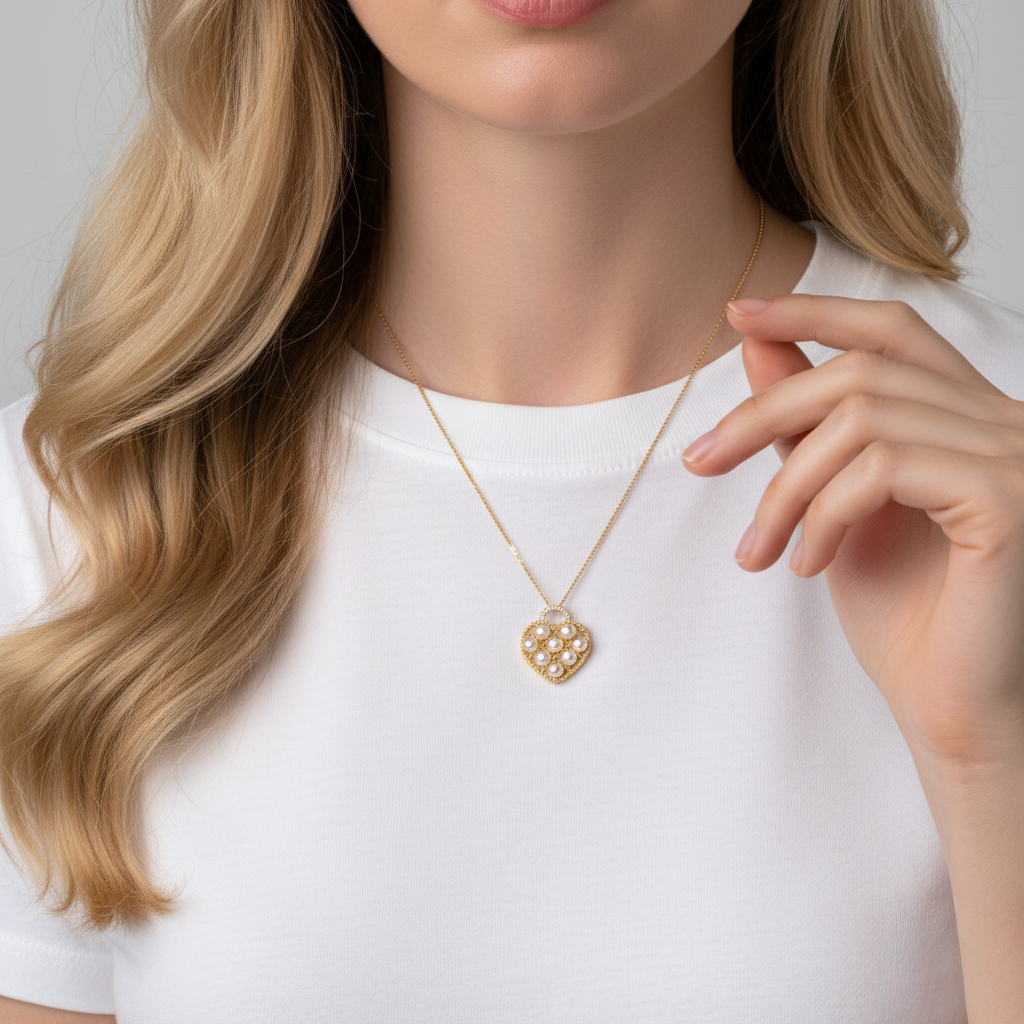 Lumina Heart Heart Padlock Pearl Pendant Necklace in 18K Gold Vermeil