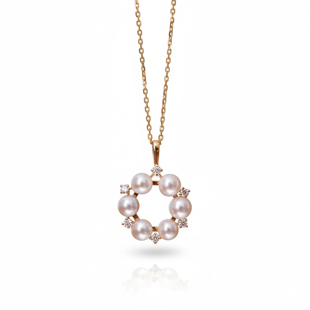 Forest Bloom Flower Wreath Pearl Pendant Necklace in 18K Gold Vermeil