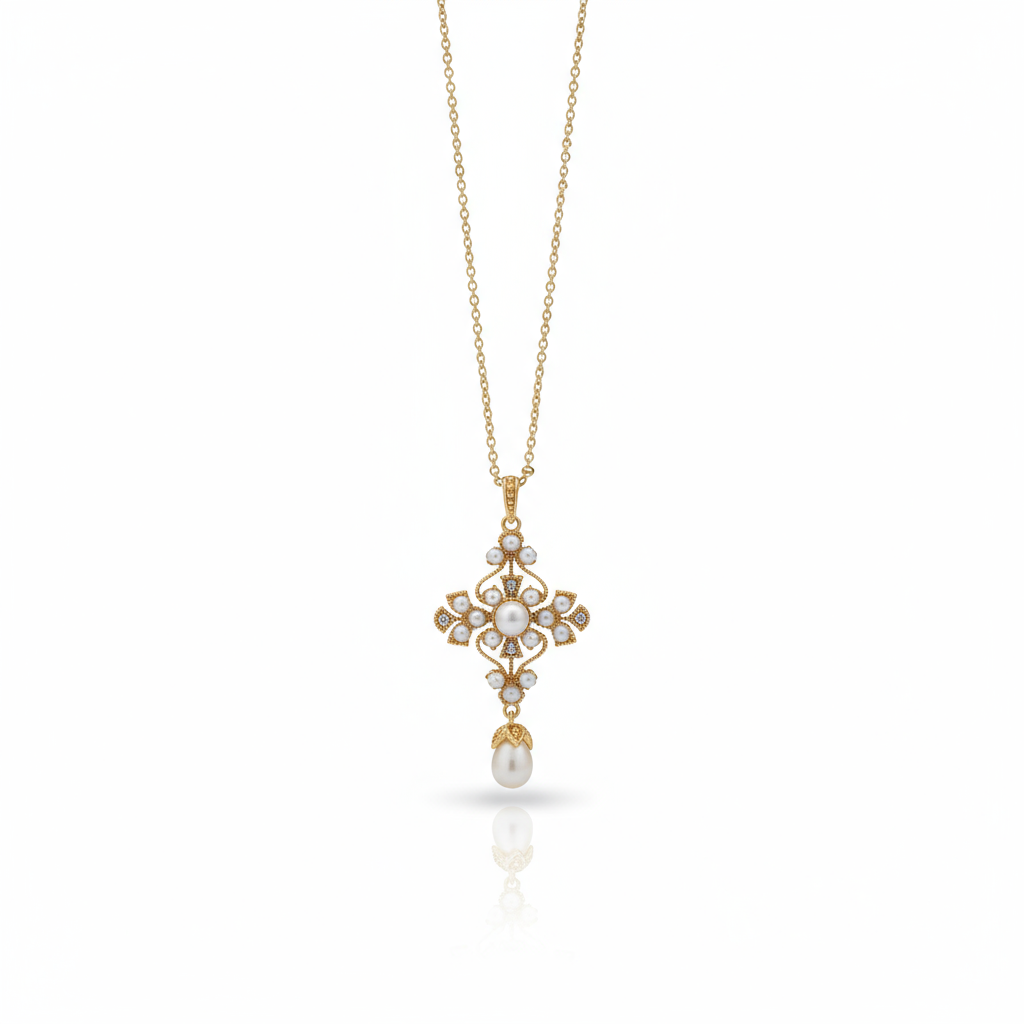Chic Escape Cross Pearl Pendant in 18K Gold Vermeil