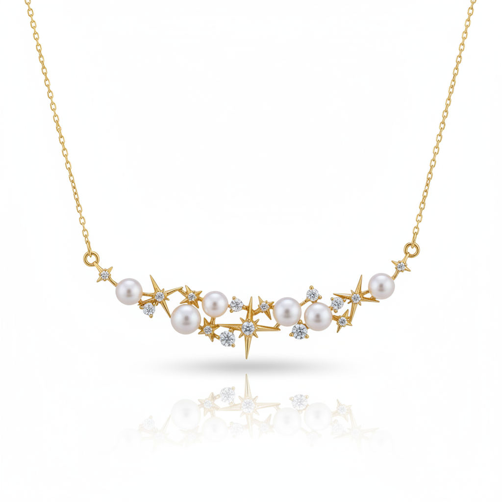 Guiding Star Polaris North Star Pearl Necklace in 18K Gold Vermeil