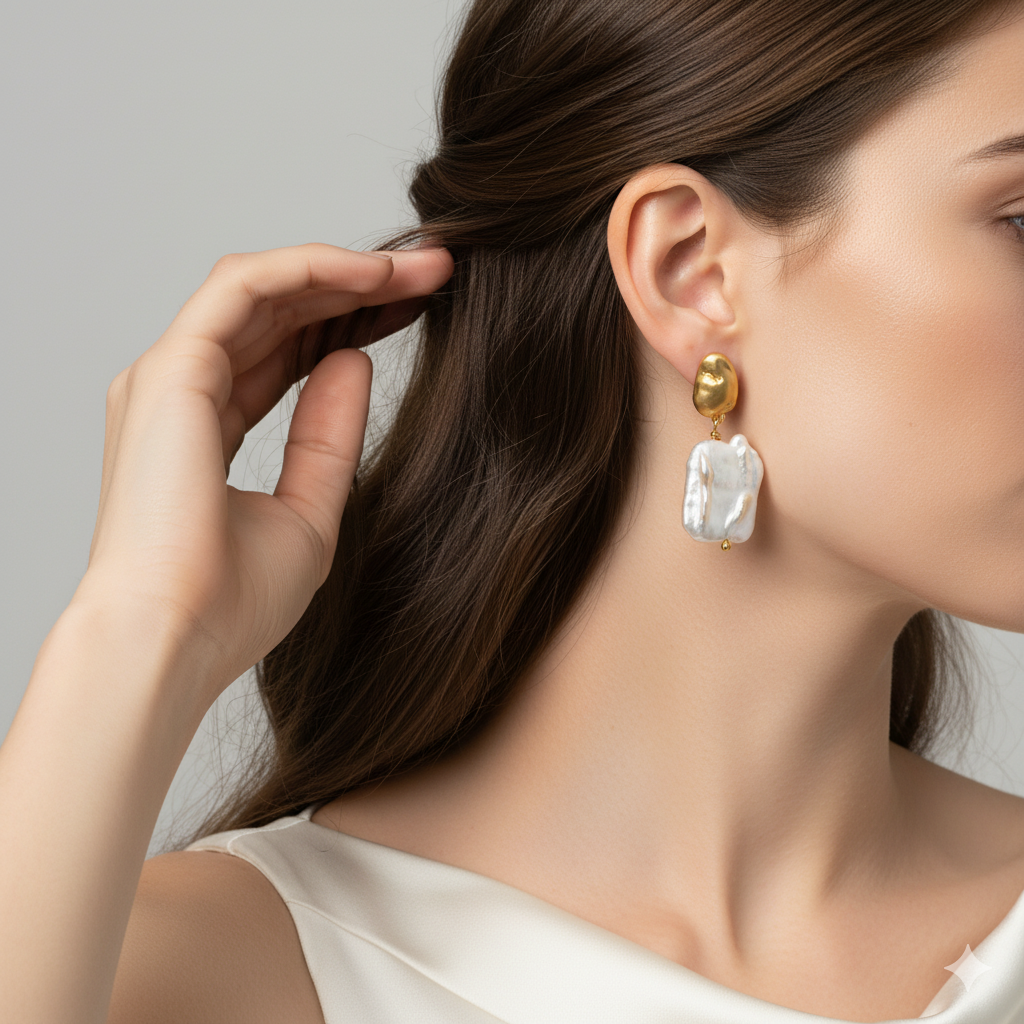 Baroque Sovereign Baroque Pearl Bold Drop Earrings in 18K Gold