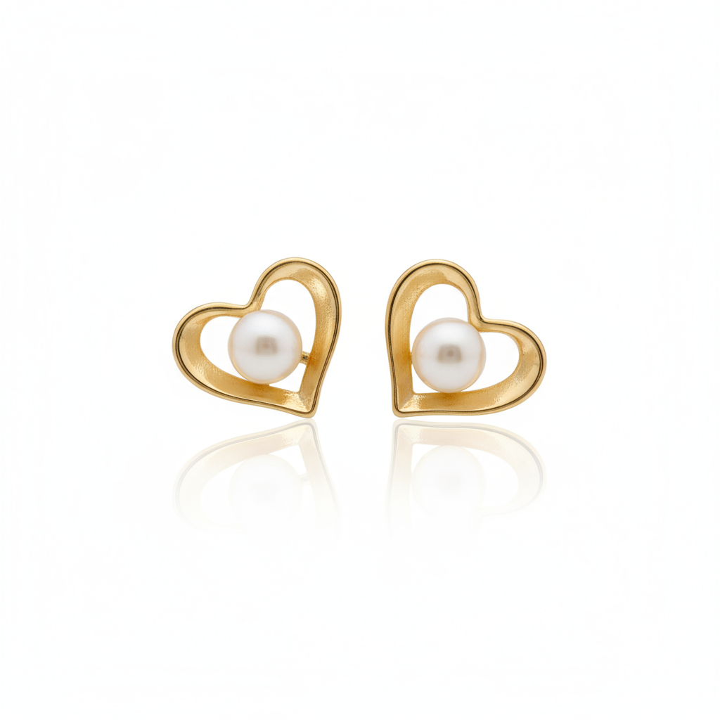 Lumina Heart Classic Heart Freshwater Pearl Stud Earrings in 18K Gold Vermeil