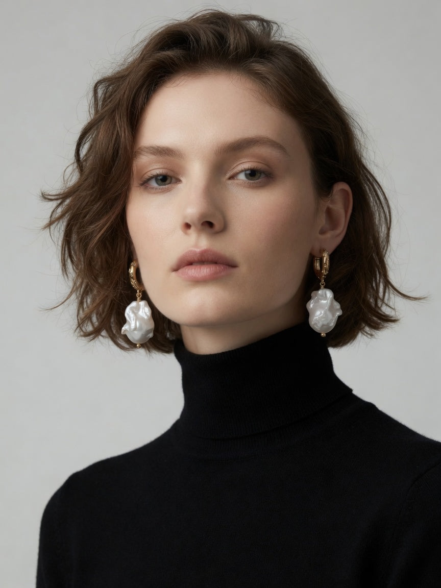 Baroque Sovereign Heirloom Baroque Pearl Diamond Drop Earrings in 18K Gold