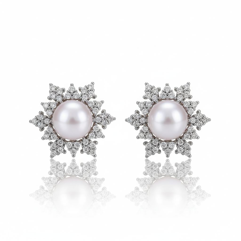 Love Unbound Snow Flake Freshwater Pearl Stud Earrings in 18K Gold