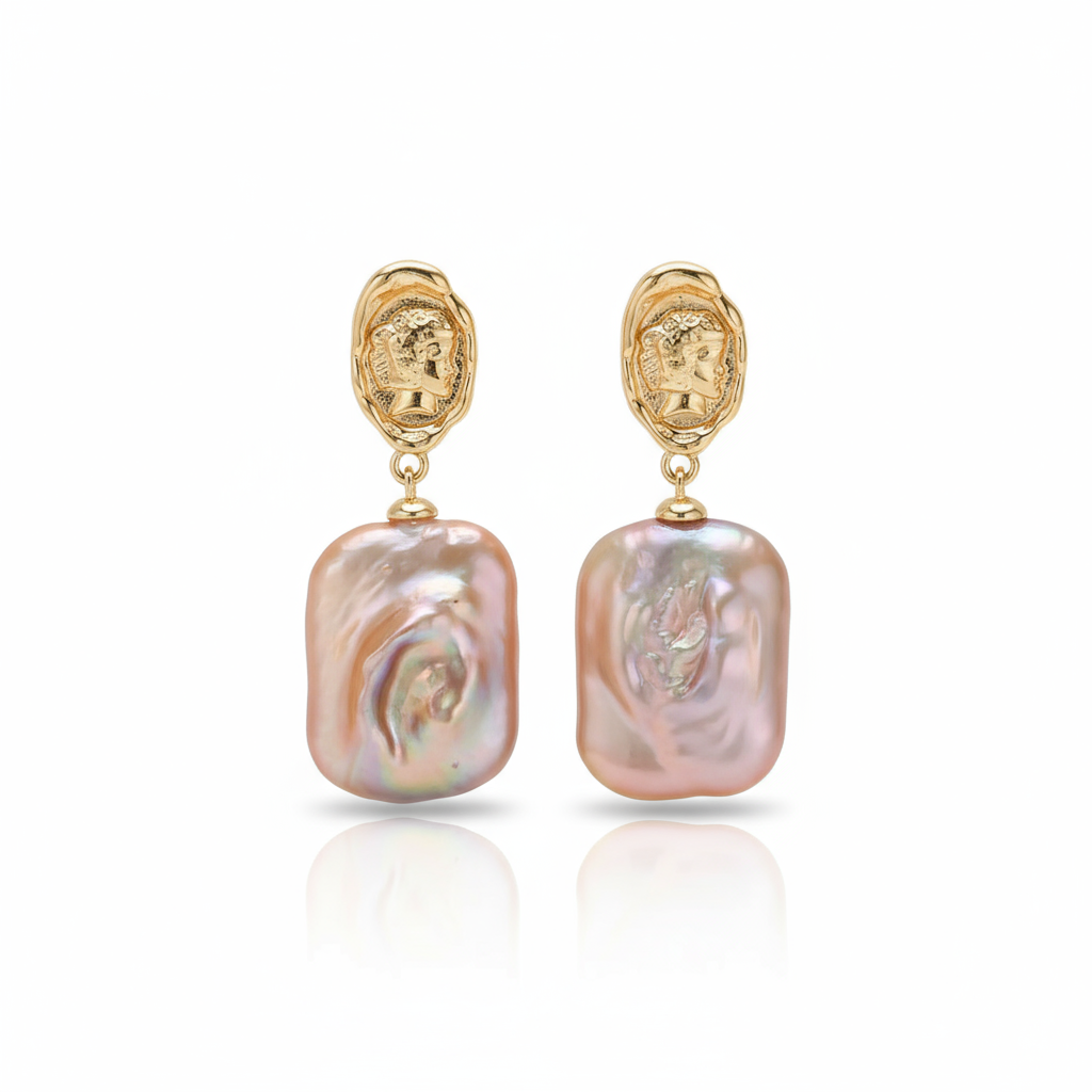 Baroque Sovereign Purple Baroque Pearl Drop Earrings in 18K Gold