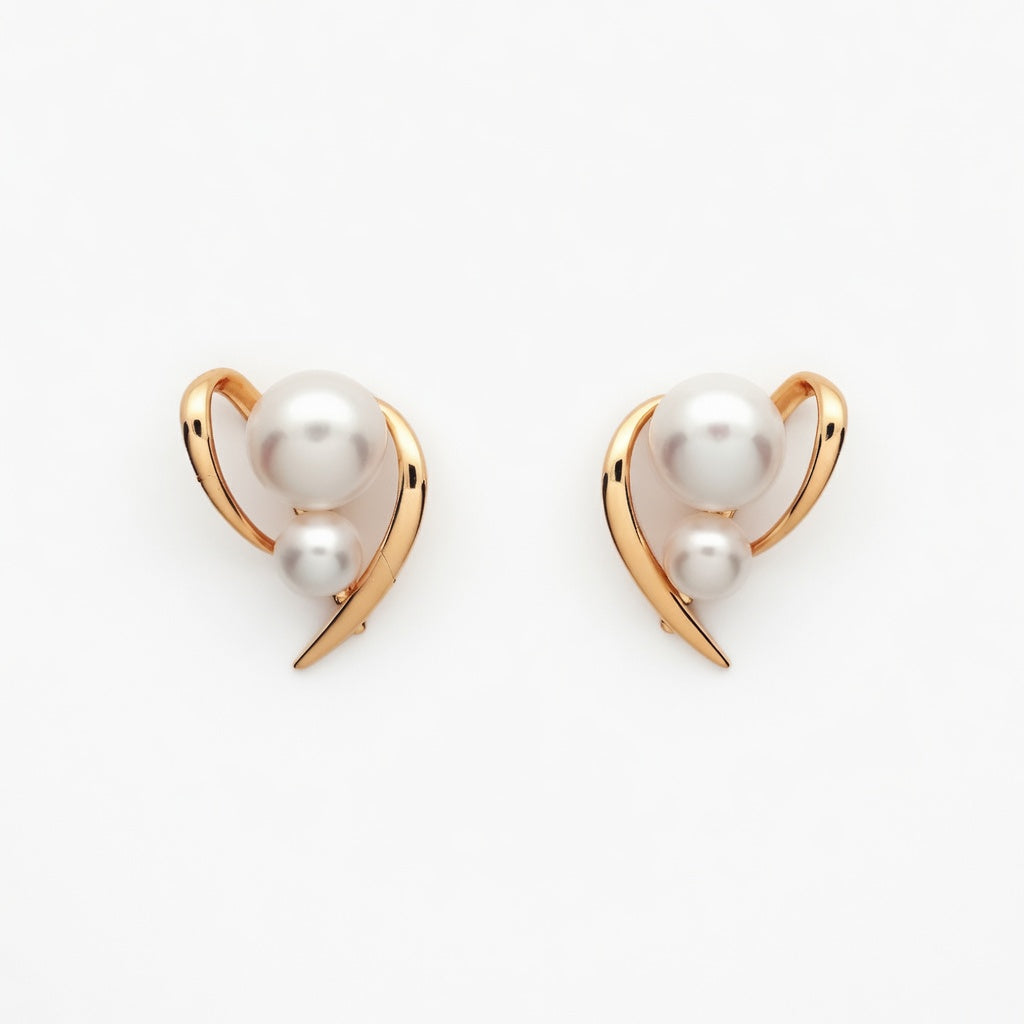 Lumina Heart Golden Wave Double Freshwater Pearl Stud Earrings in 18K Gold Vermeil