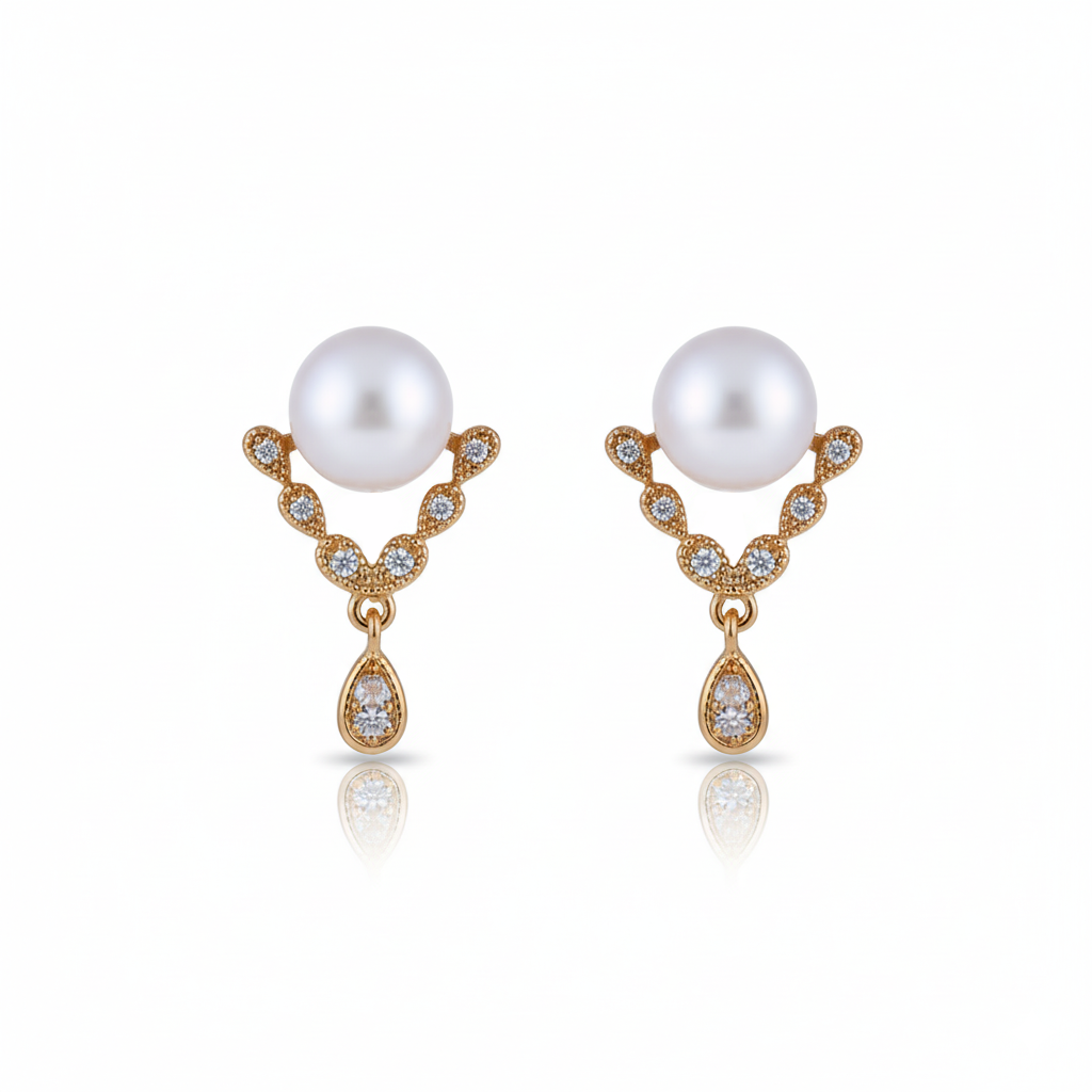 Chic Escape Diadem Freshwater Pearl Drop Earrings in 18K Gold