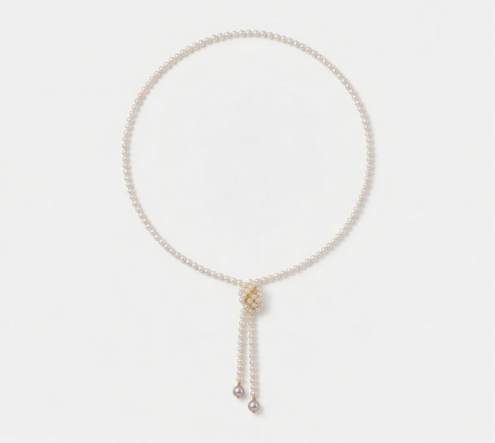Daily Grace 101cm Freshwater Pearl Lariat Necklace with Purple Drop Pearls in 18K Gold