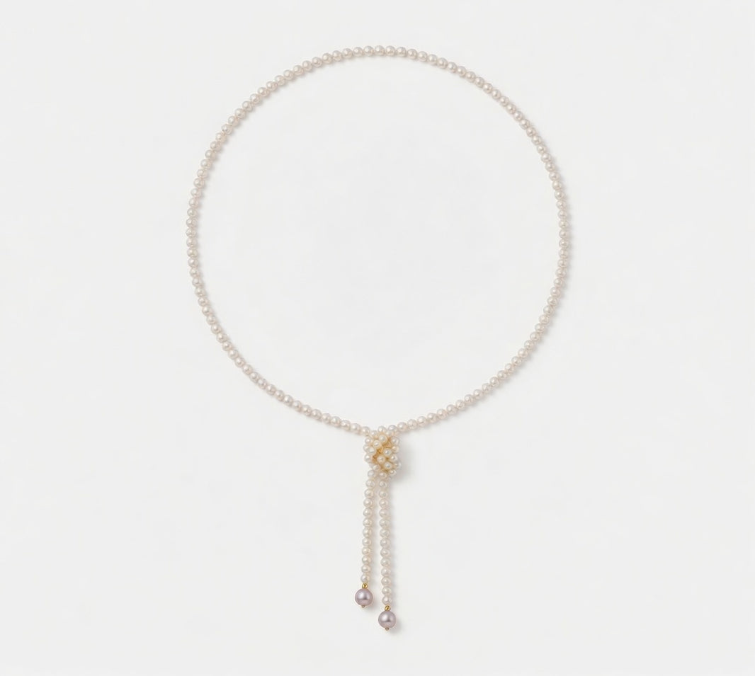 Daily Grace 101cm Freshwater Pearl Lariat Necklace with Purple Drop Pearls in 18K Gold