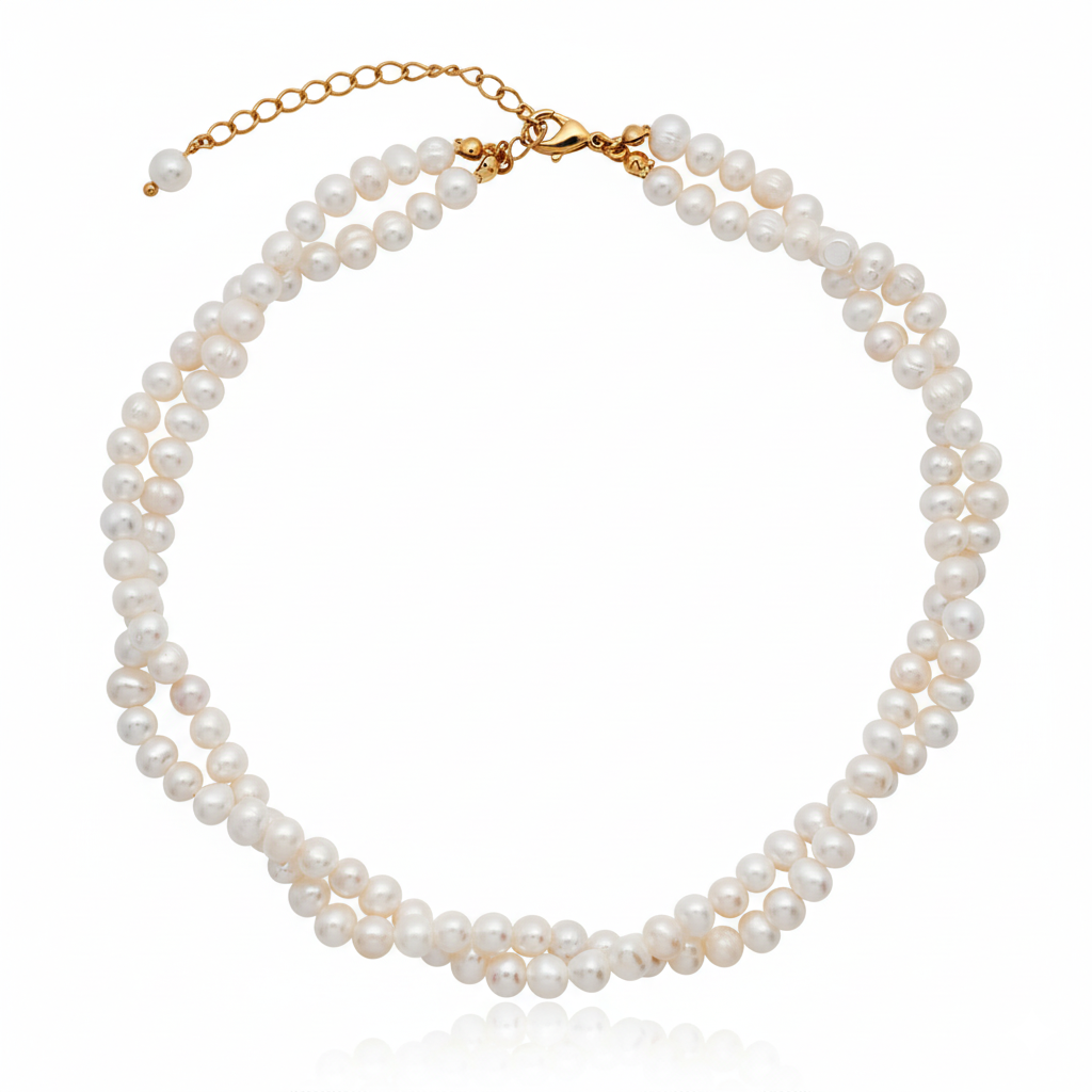 Chic Escape Two Way Double Strand Freshwater Pearl Necklace in 18K Gold