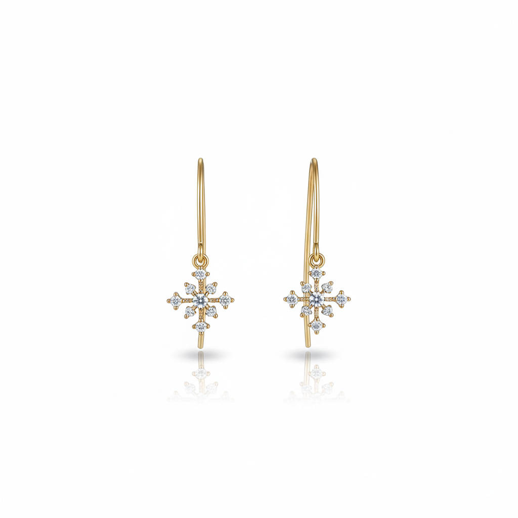 Daily Grace Snowflake Wire CZ Diamond Earrings in 18K Gold