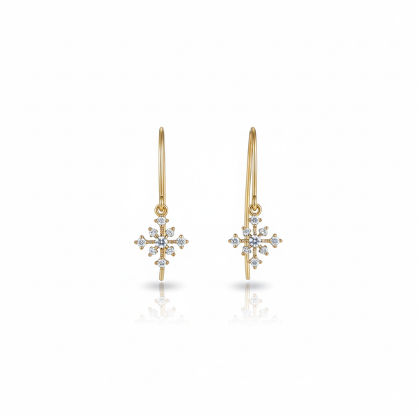 Daily Grace Snowflake Wire CZ Diamond Earrings in 18K Gold
