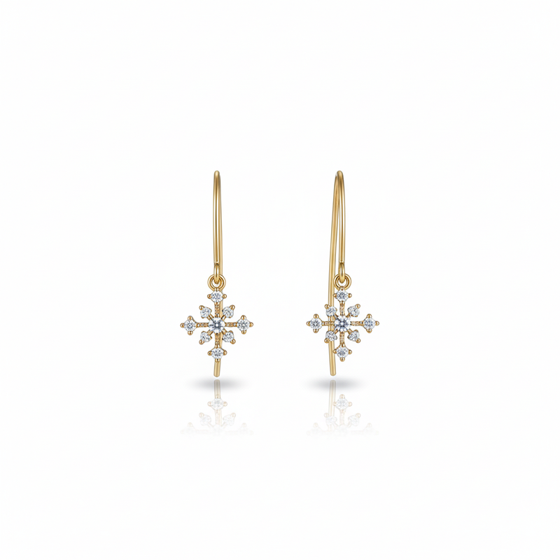 Daily Grace Snowflake Wire CZ Diamond Earrings in 18K Gold