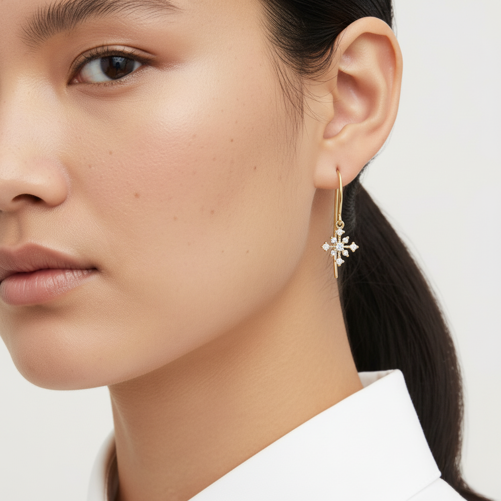 Daily Grace Snowflake Wire CZ Diamond Earrings in 18K Gold