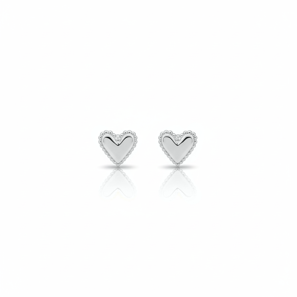Lumina Heart Milgrain Heart Stud Earrings in 18K White Gold