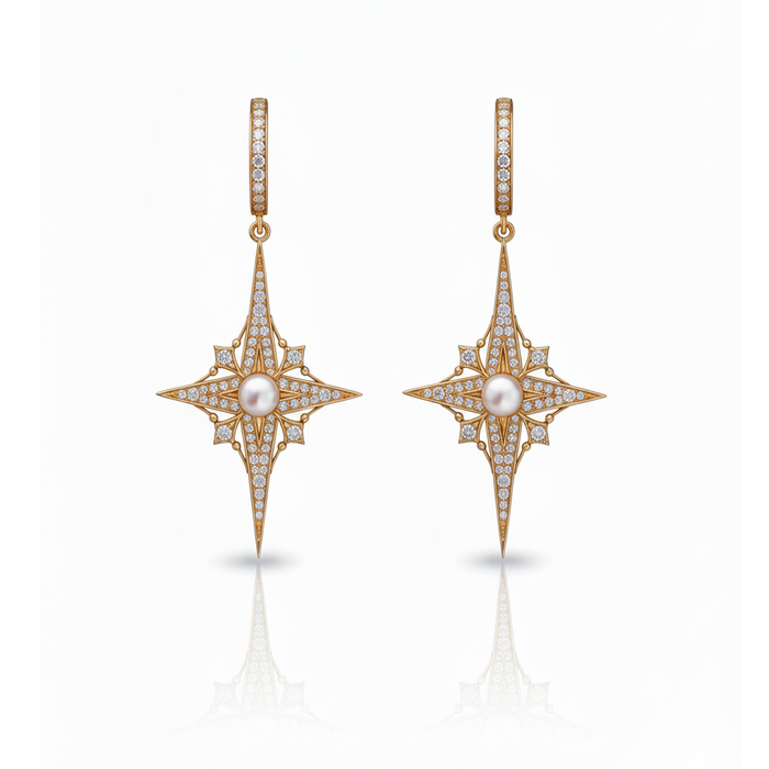 Guiding Star Polaris North Star Pearl Drop Earrings in 18K Gold Vermeil