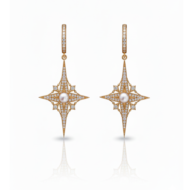 Guiding Star Polaris North Star Pearl Drop Earrings in 18K Gold Vermeil