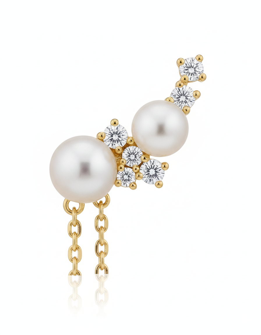 Guiding Star Shooting Star Rain Two Way Pearl Stud & Drop Earring Jacket in 18K Gold Vermeil
