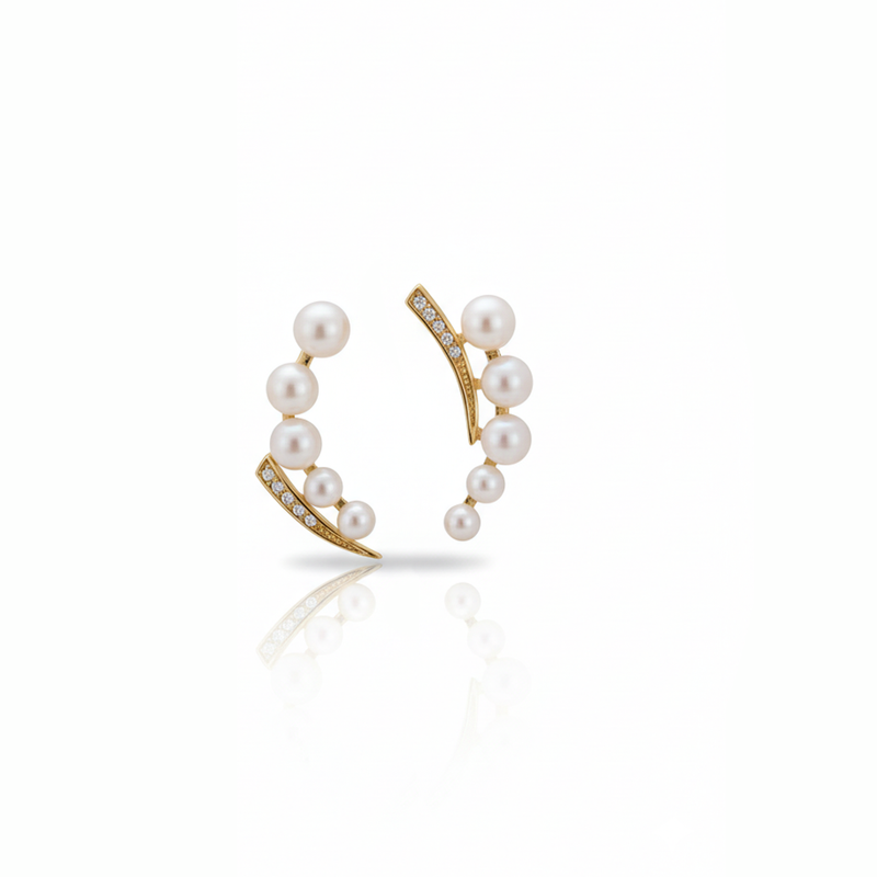 Guiding Star Crescent Moon Pearl Stud Earrings in 18K Gold Vermeil
