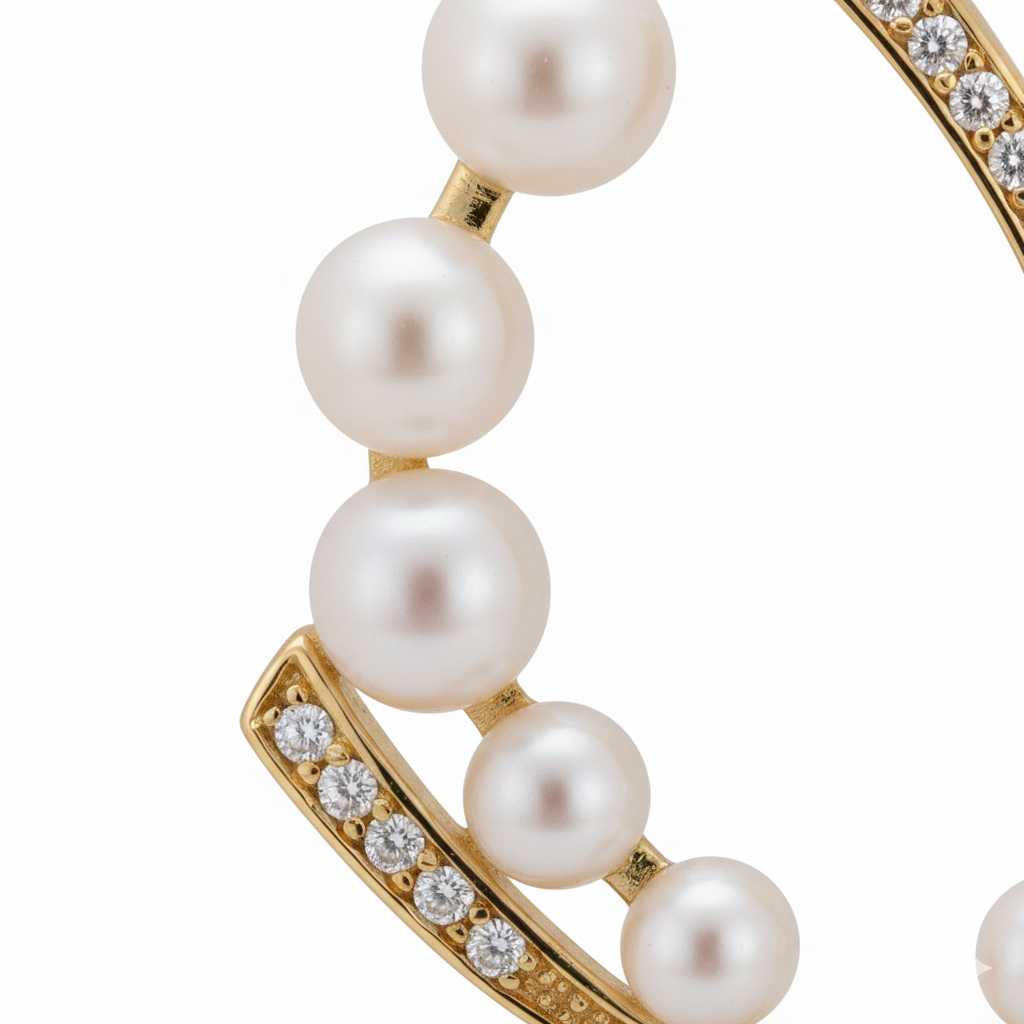 Guiding Star Crescent Moon Pearl Stud Earrings in 18K Gold Vermeil