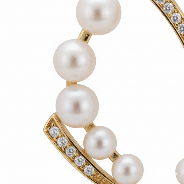 Guiding Star Crescent Moon Pearl Stud Earrings in 18K Gold Vermeil