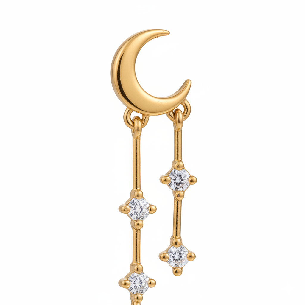 Guiding Star Crescent Moon and Star Pearl Drop Earrings in 18K Gold Vermeil