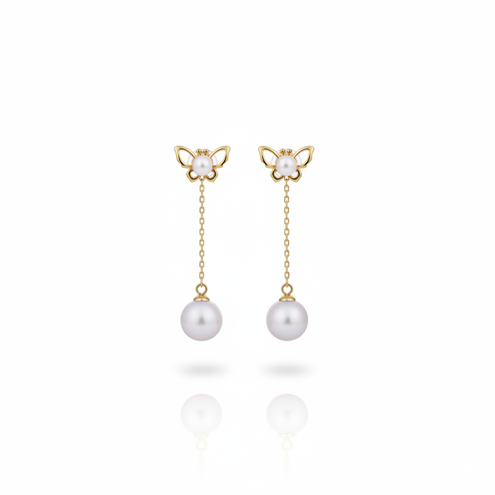 Forest Bloom Butterfly Two Way Pearl Stud & Drop Earring Jacket in 18K Gold Vermeil