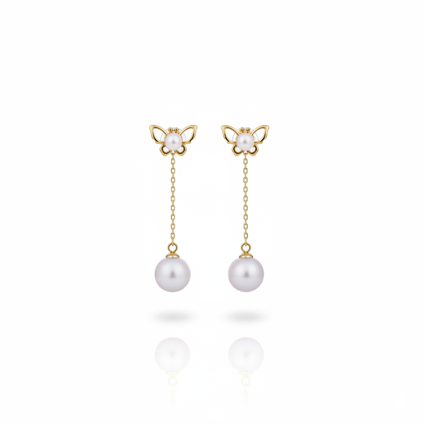 Forest Bloom Butterfly Two Way Pearl Stud & Drop Earring Jacket in 18K Gold Vermeil