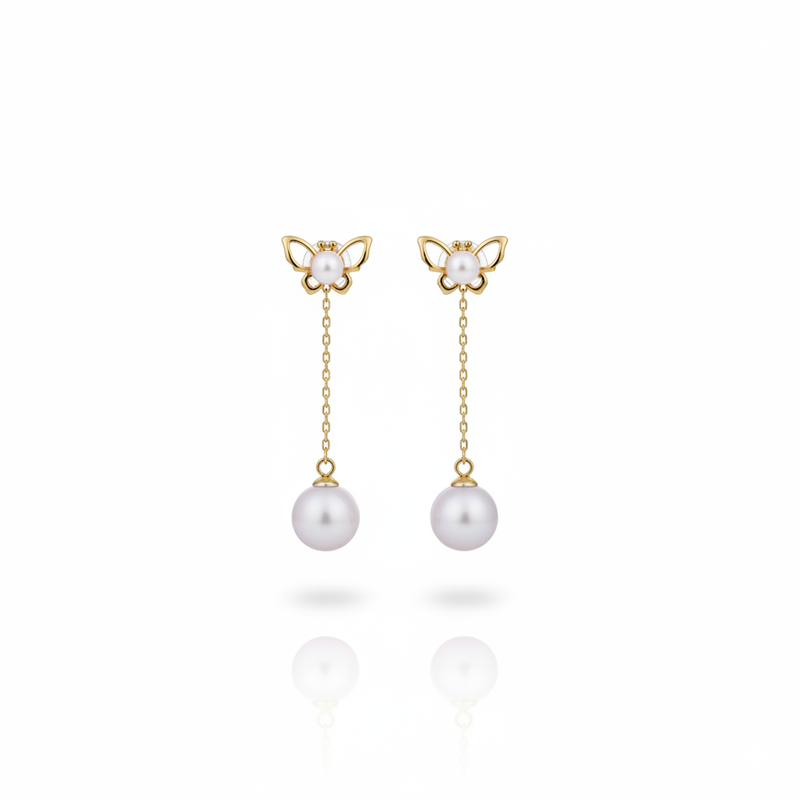 Forest Bloom Butterfly Two Way Pearl Stud & Drop Earring Jacket in 18K Gold Vermeil