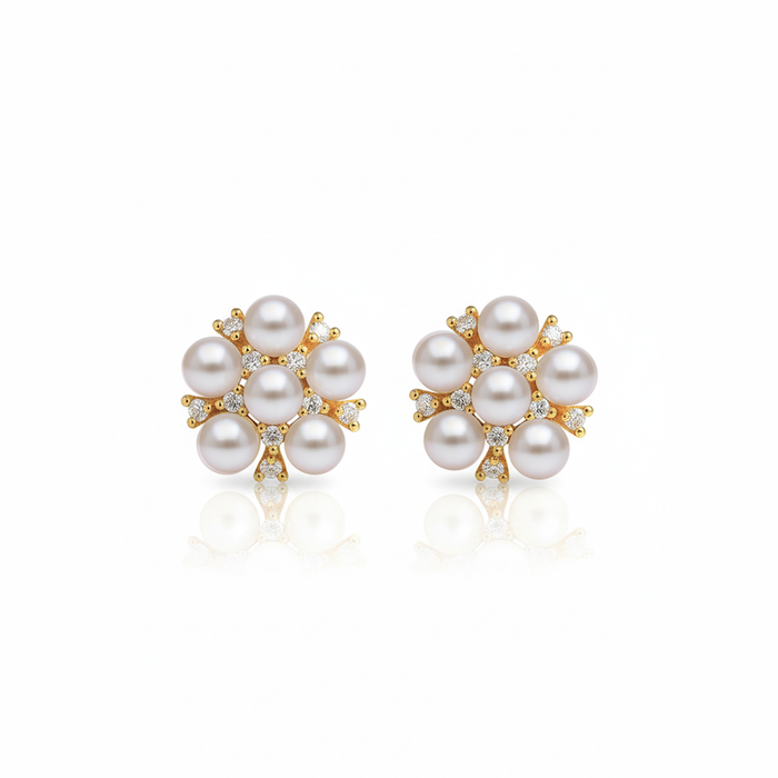 Forest Bloom Marigold Flower Pearl Stud Earrings in 18K Gold Vermeil