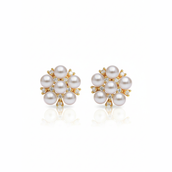 Forest Bloom Marigold Flower Pearl Stud Earrings