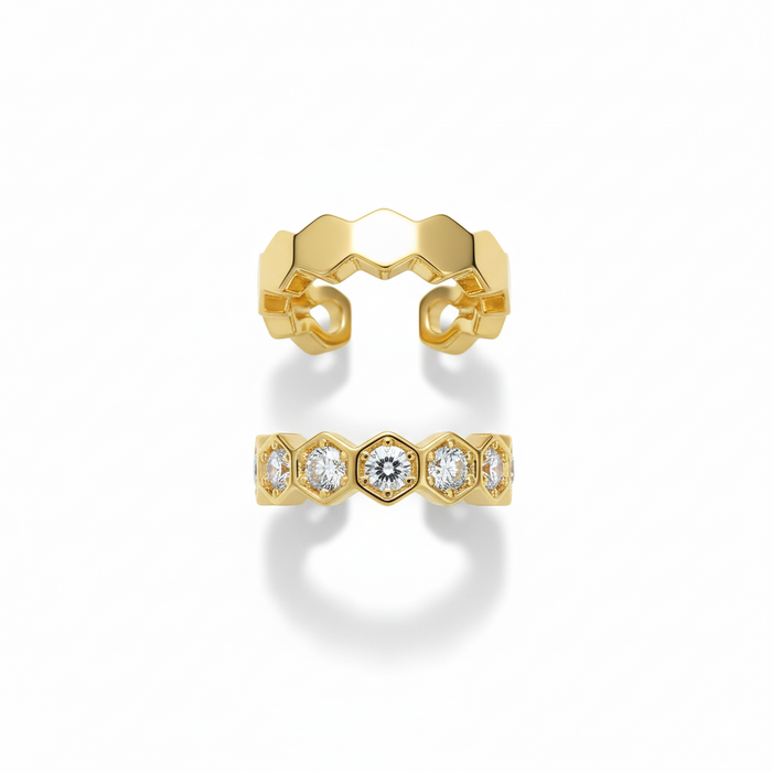 Daily Grace Honeycomb CZ Diamond Ear Cuff in 18K Gold