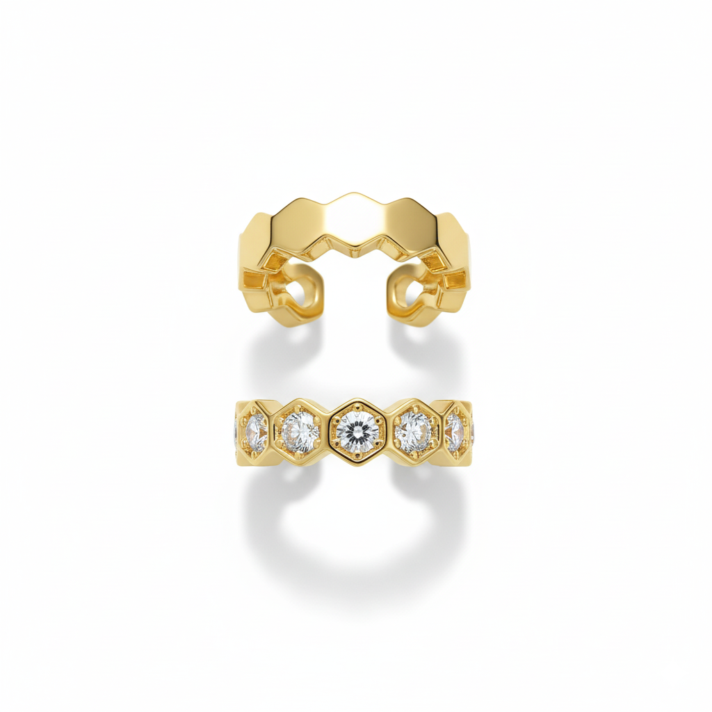 Daily Grace Honeycomb CZ Diamond Ear Cuff in 18K Gold