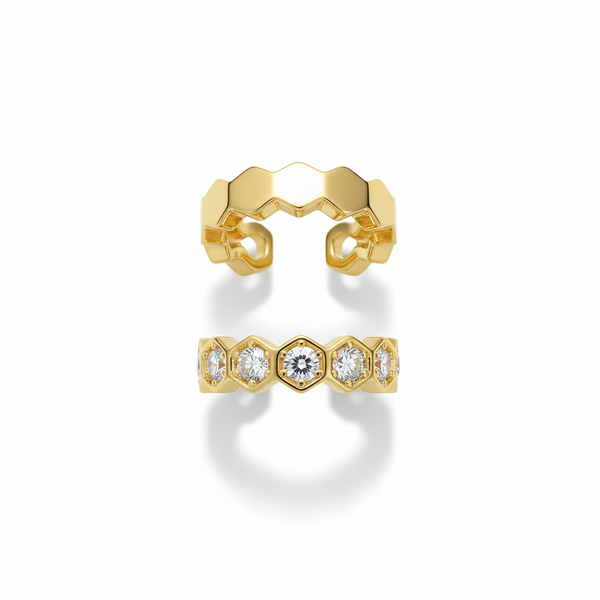 Daily Grace Honeycomb CZ Diamond Ear Cuff in 18K Gold