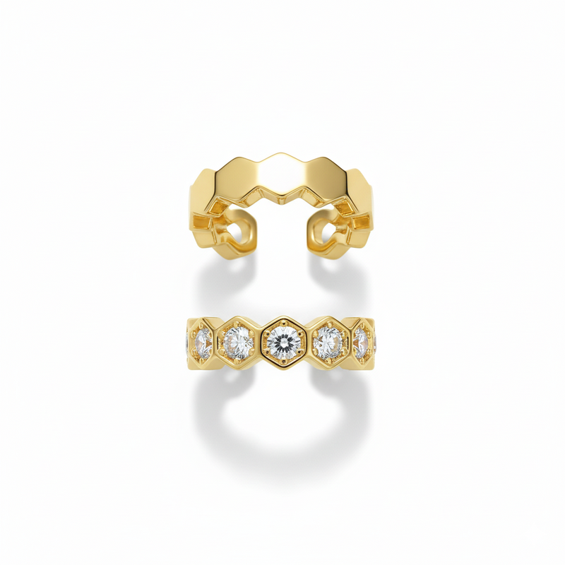 Daily Grace Honeycomb CZ Diamond Ear Cuff in 18K Gold
