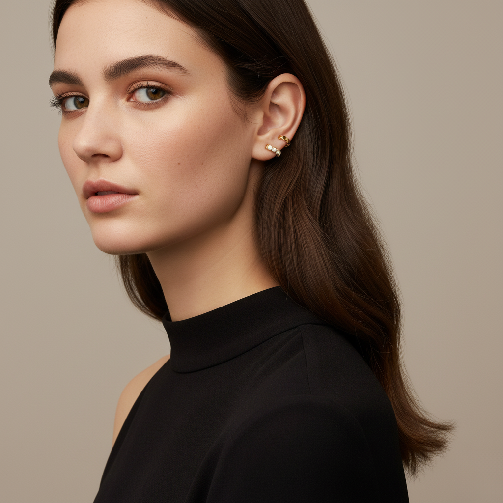 Daily Grace Honeycomb CZ Diamond Ear Cuff in 18K Gold
