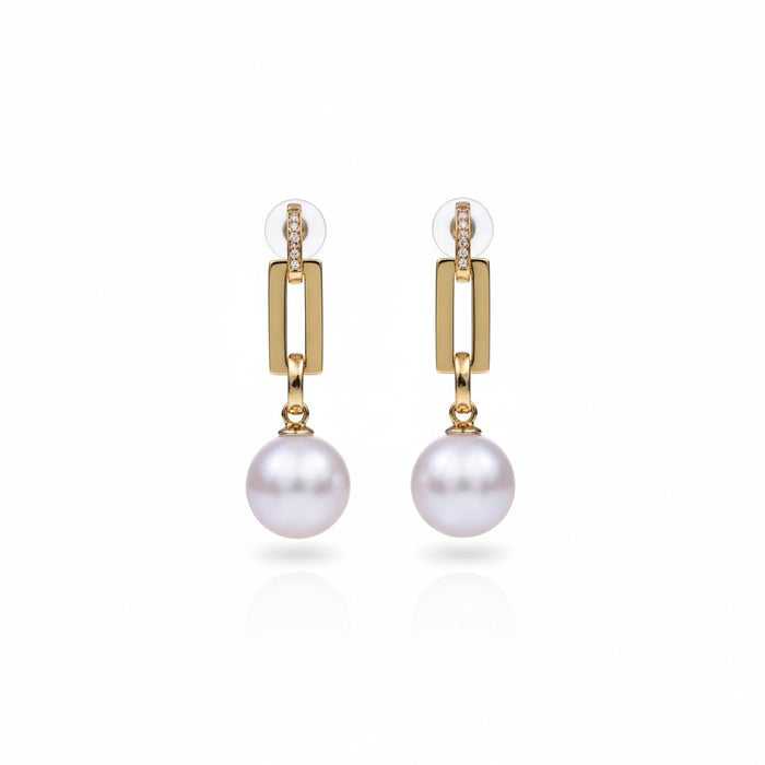 Daily Grace Link Chain Pearl Drop Earrings in 18K Gold Vermeil