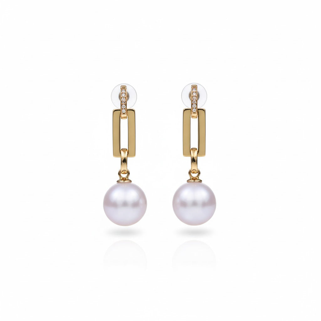 Daily Grace Link Chain Pearl Drop Earrings in 18K Gold Vermeil