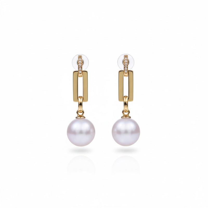 Daily Grace Link Chain Pearl Drop Earrings in 18K Gold Vermeil