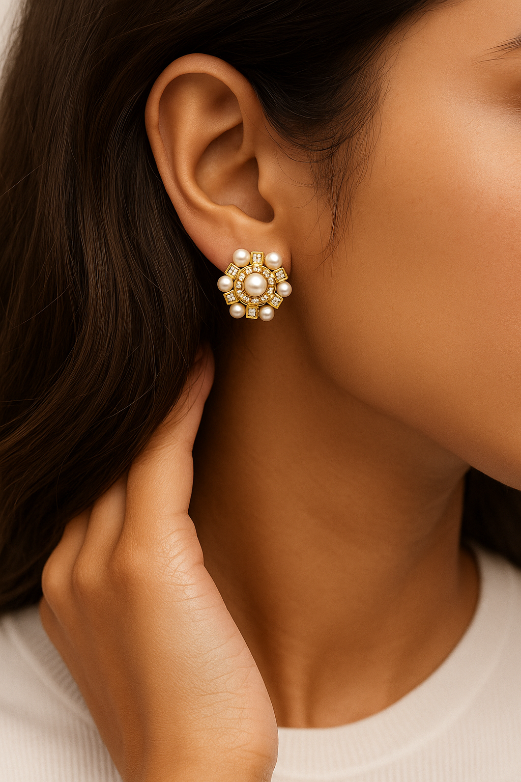 Guiding Star Hexagram Star Pearl Stud Earrings in 18K Gold Vermeil
