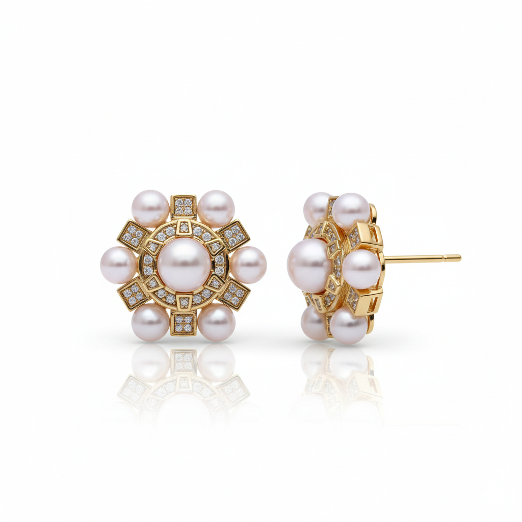 Guiding Star Hexagram Star Pearl Stud Earrings in 18K Gold Vermeil
