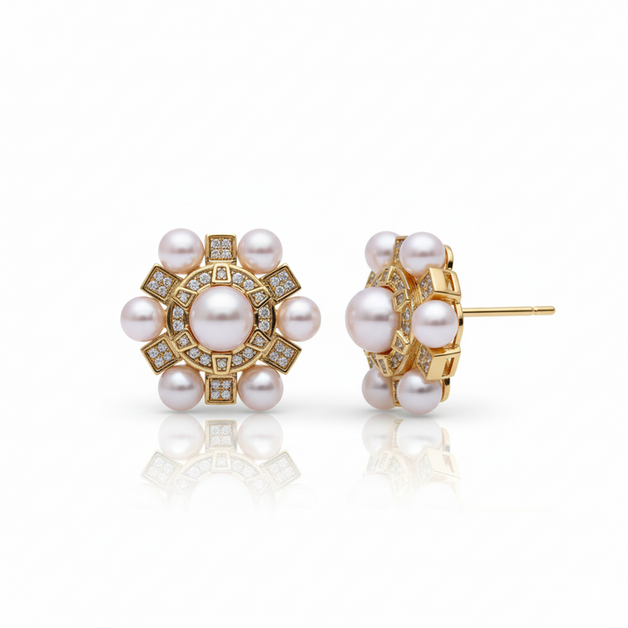 Guiding Star Hexagram Star Pearl Stud Earrings in 18K Gold Vermeil