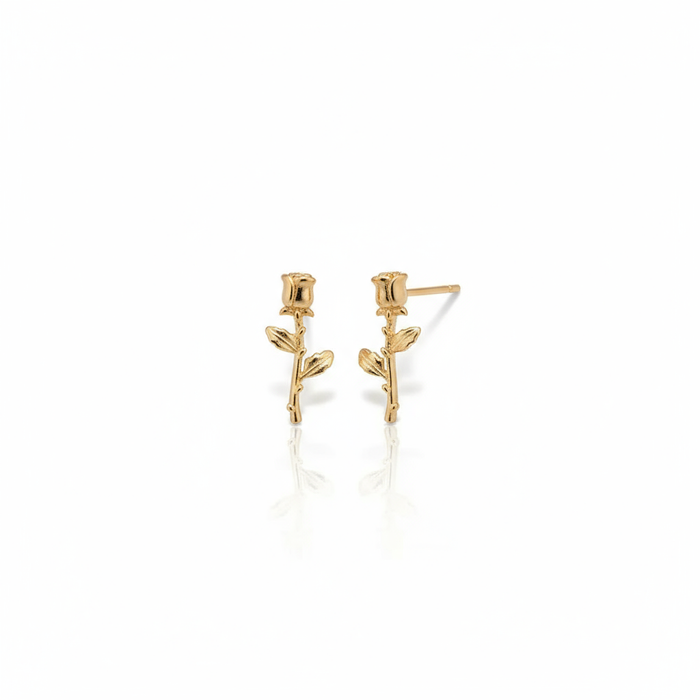 Forest Bloom Rose Stem Earrings in 18K Gold Vermeil