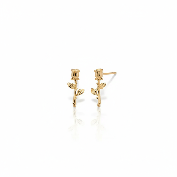 Forest Bloom Rose Stem Earrings in 18K Gold Vermeil